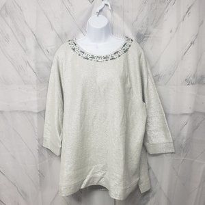 Chico's Silver Metallic Beaded Sweatshirt Tunic Size 3 (XL)